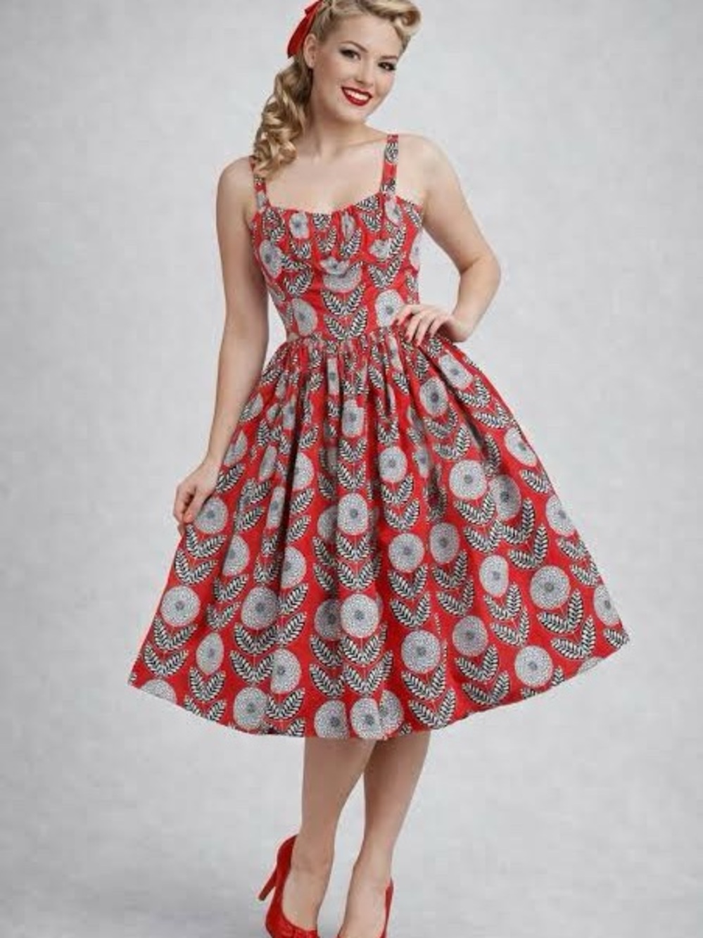 Bernie Dexter Red Floral Circle-Print Midi Dress - Picture 3 of 9